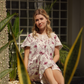 Women's half-sleeved shirt with large rose lace, Chanel