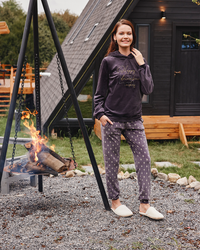 Happy Holidays بيجاما حريمي قطيفة بوليستر كُم طويل