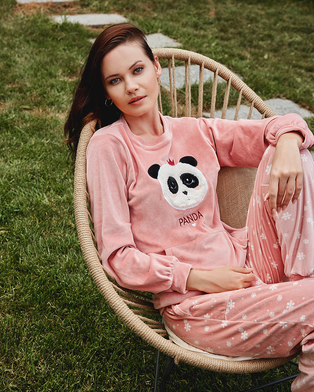 Cute Panda بيجاما حريمي قطيفة بوليستر