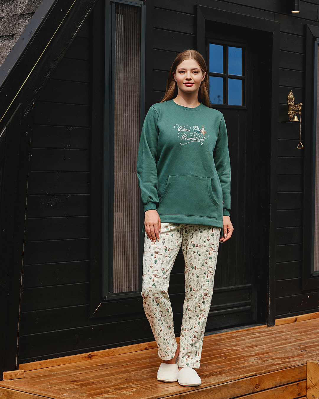 Winter Wonderland بيجاما حريمي كم طويل ميلتون سادة* ميلتون مطبوع