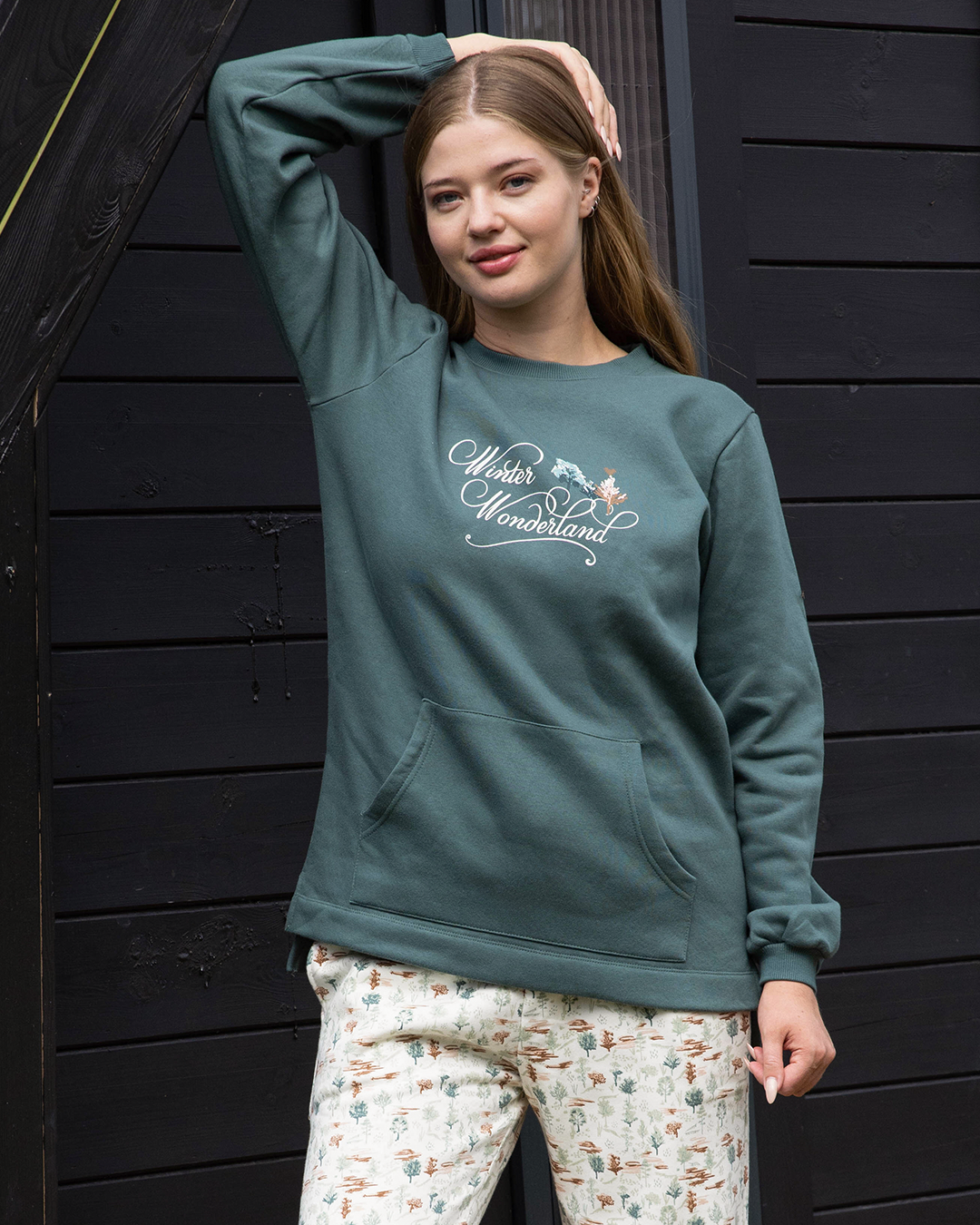 Winter Wonderland بيجاما حريمي كم طويل ميلتون سادة* ميلتون مطبوع