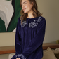 Women's nightgown with velvet rose embroidery