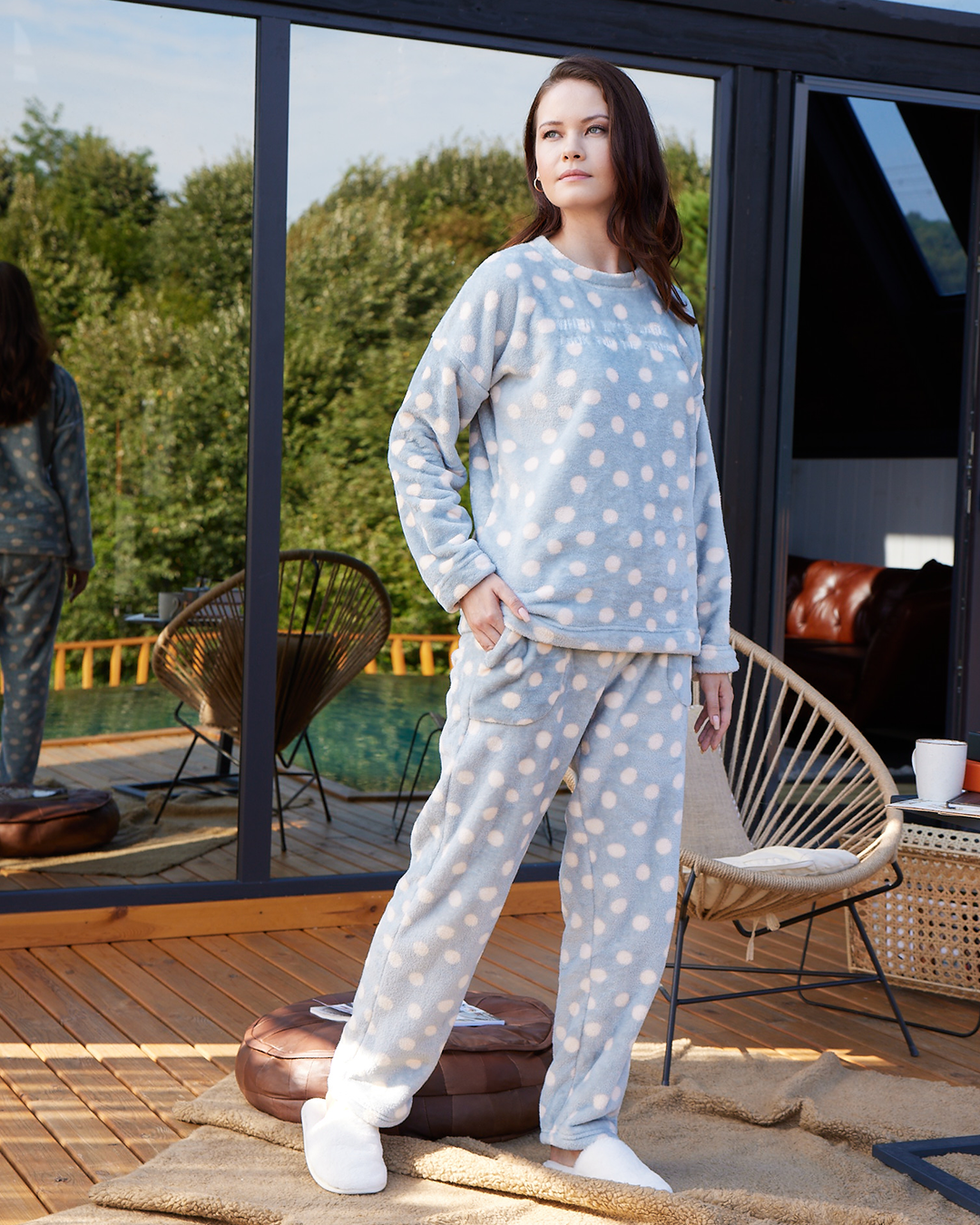 Bear بيجاما حريمي كُم طويل بولار مطبوع