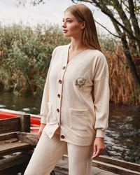 with Love بيجاما حريمي بزراير ريب مضلع