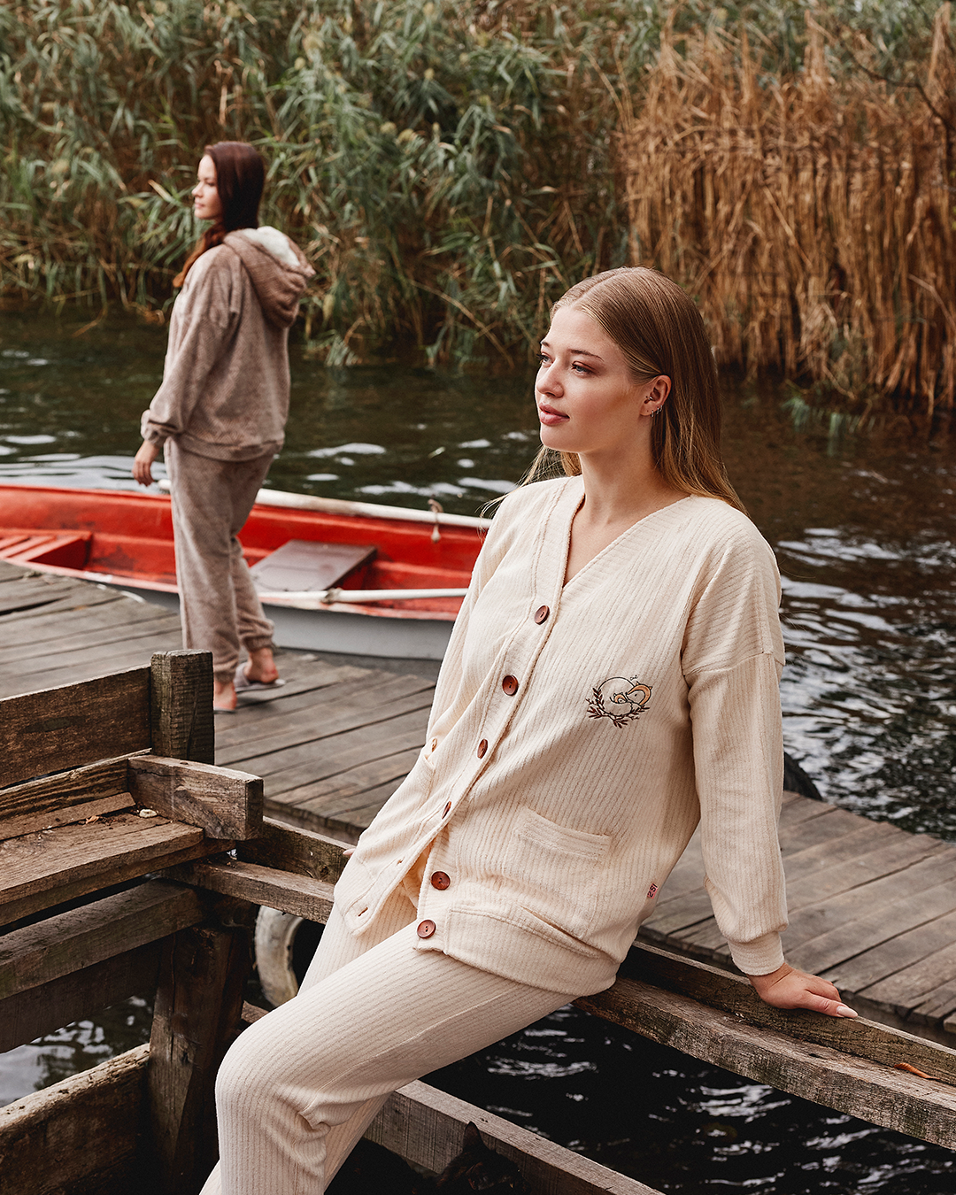 with Love بيجاما حريمي بزراير ريب مضلع