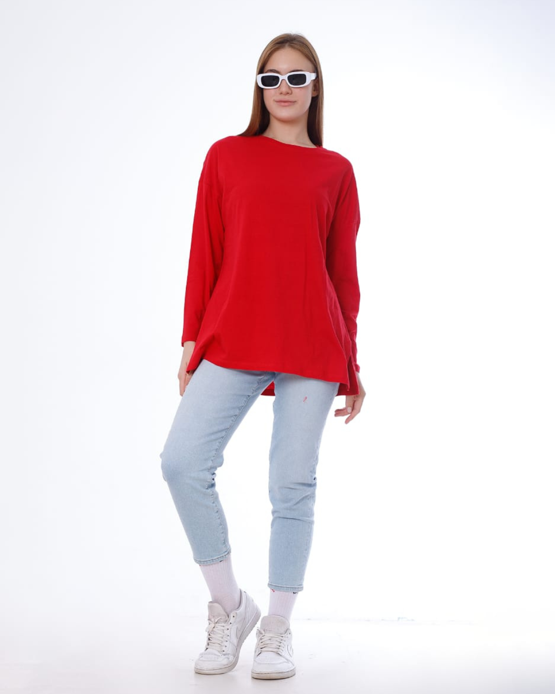 تي شيرت حريمي ساده اوفر سايز قطن