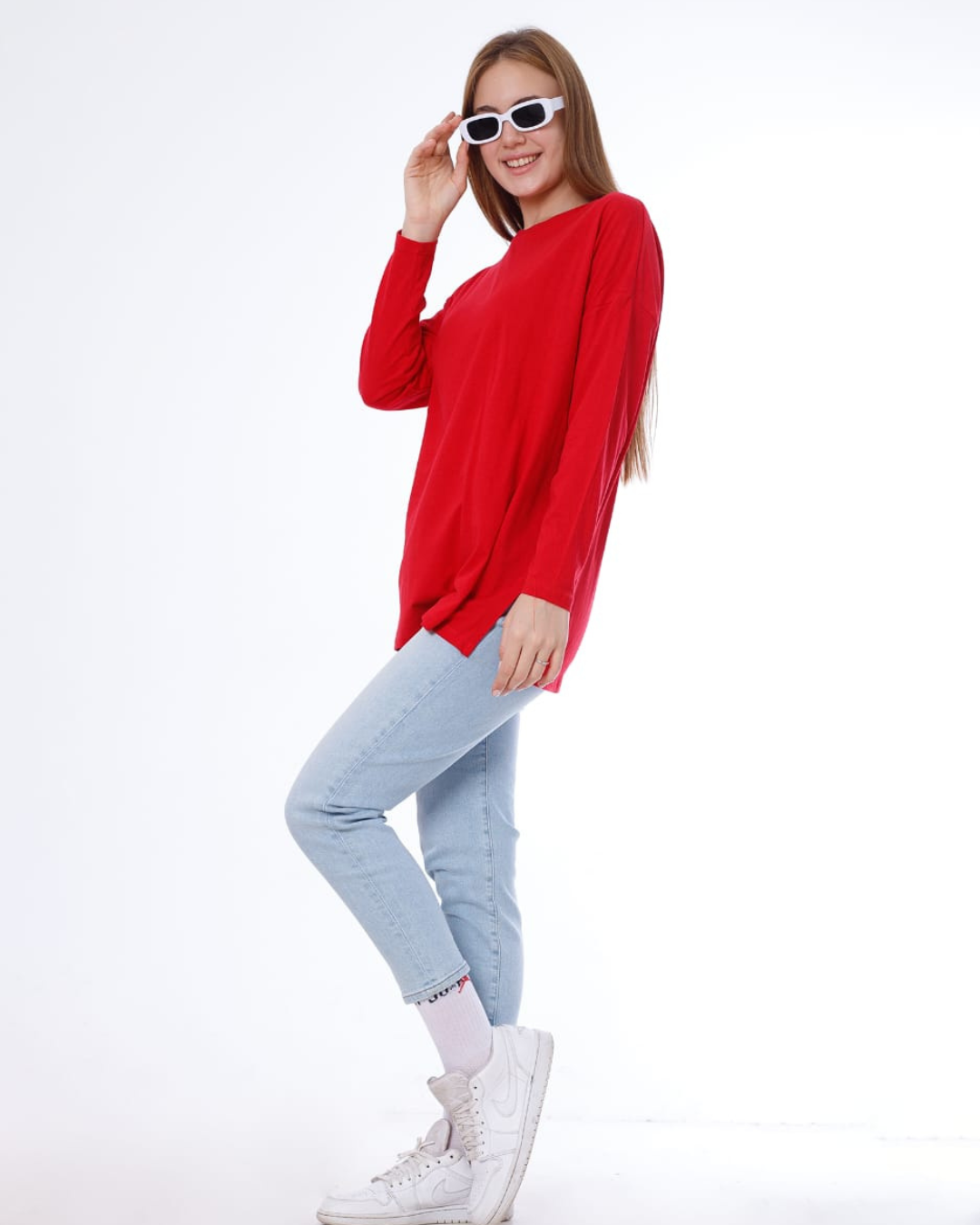 تي شيرت حريمي ساده اوفر سايز قطن