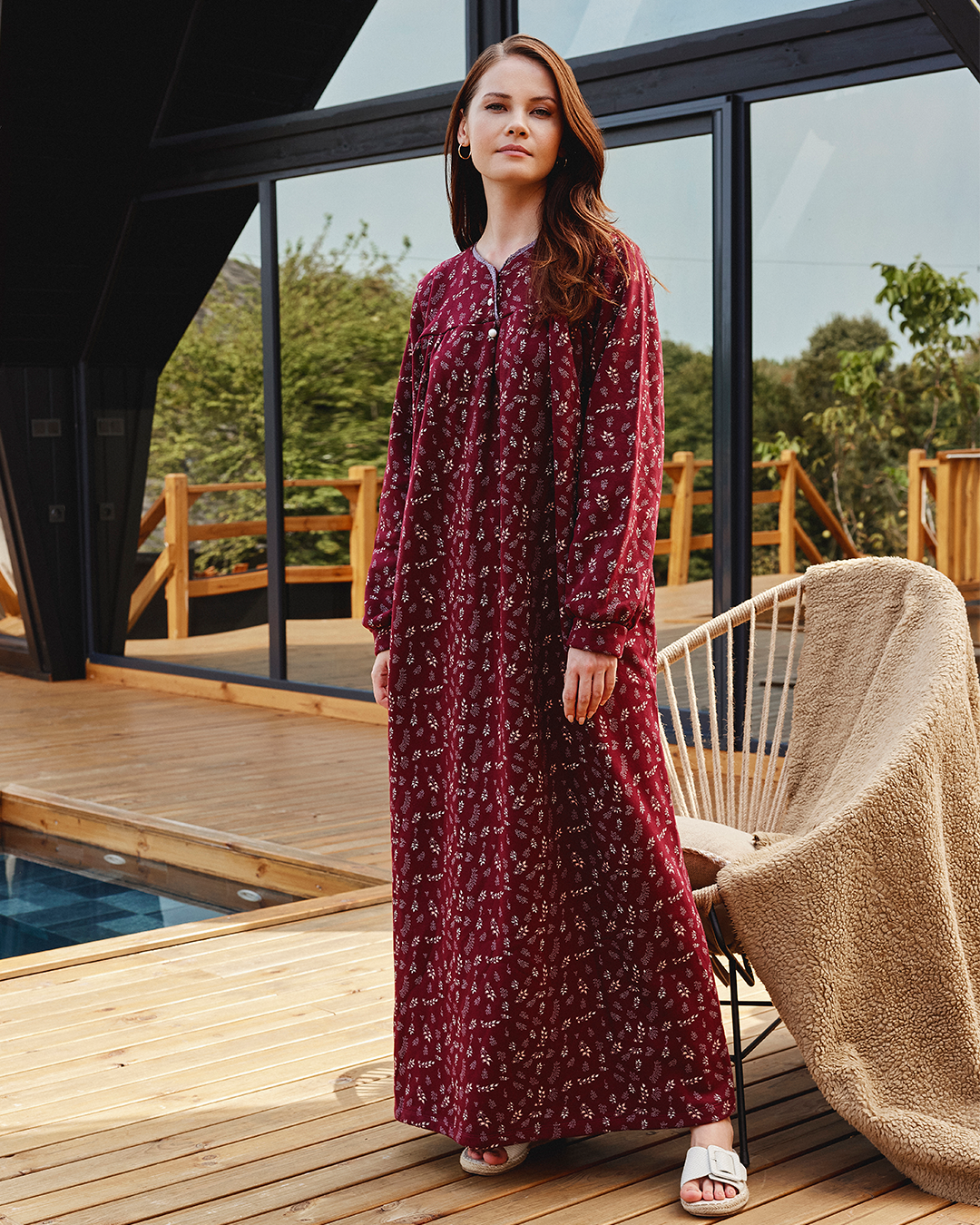 Long sleeve floral night gown