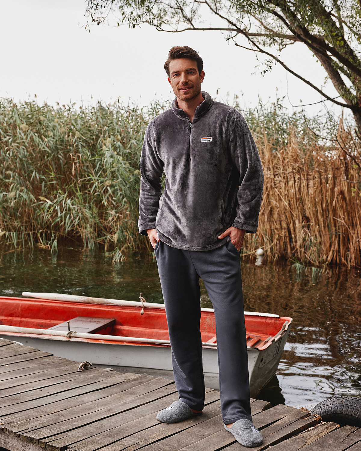 Polar top and Fleece Pant Men's Pajama EVERGREEN Embroidery 