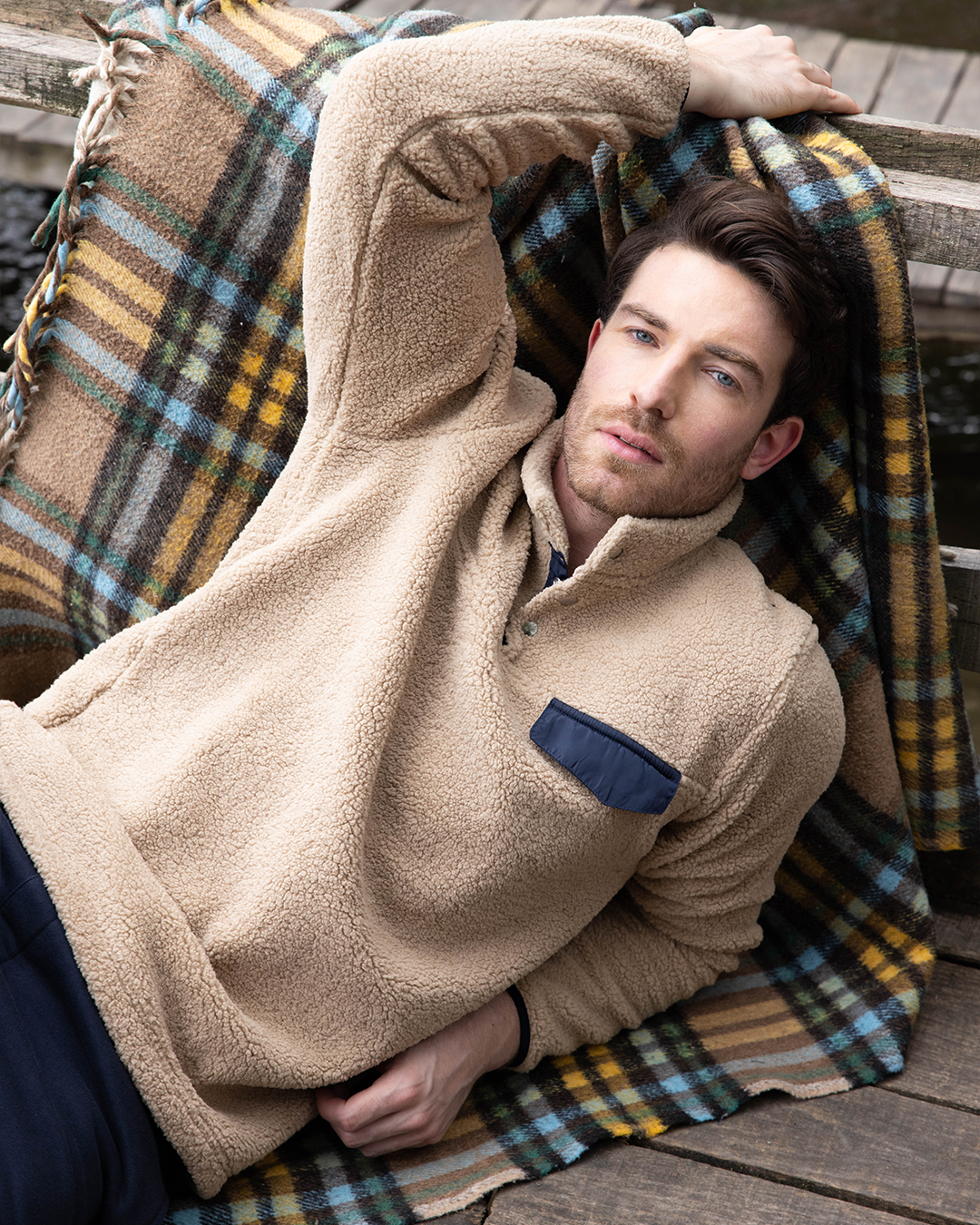 Men's Faux Fur Long sleeve pajama Evergreen embroidery 