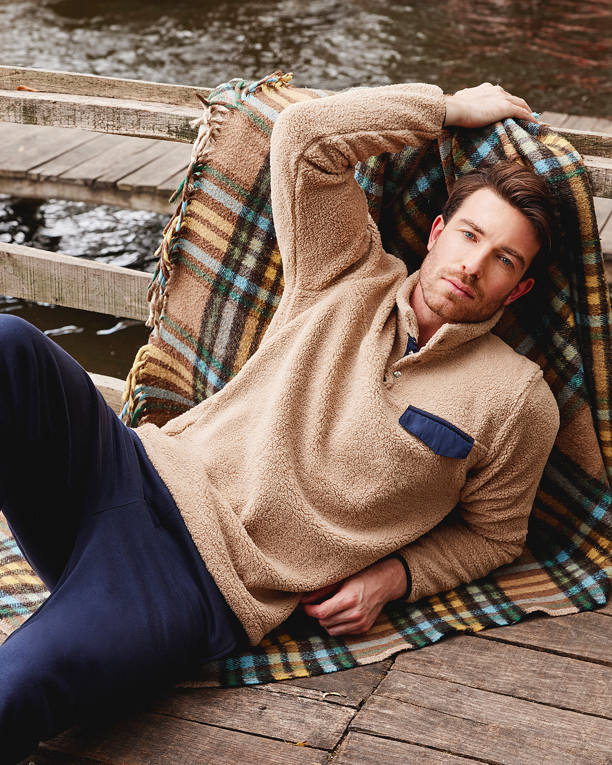 Men's Faux Fur Long sleeve pajama Evergreen embroidery 