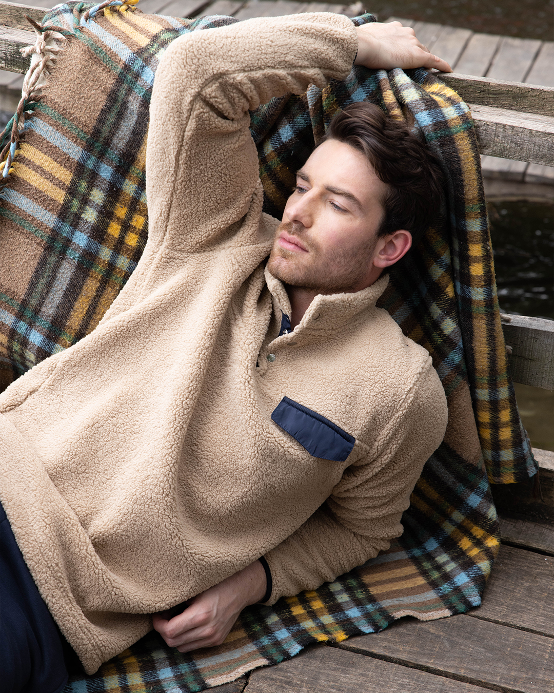 Men's Faux Fur Long sleeve pajama Evergreen embroidery 