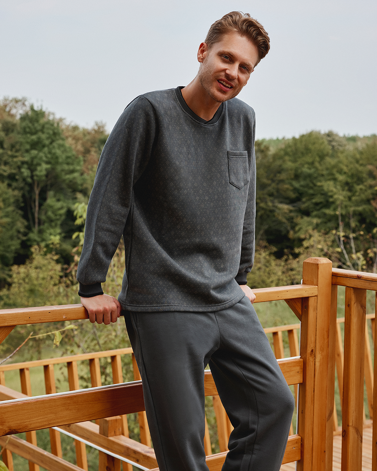 Men's Fleece round neck with pocket pajama