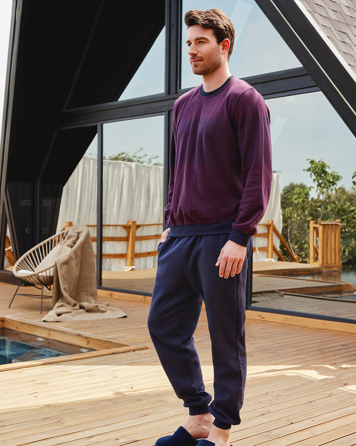 Leaves embroidery بيجاما رجالي جاكار كُم طويل