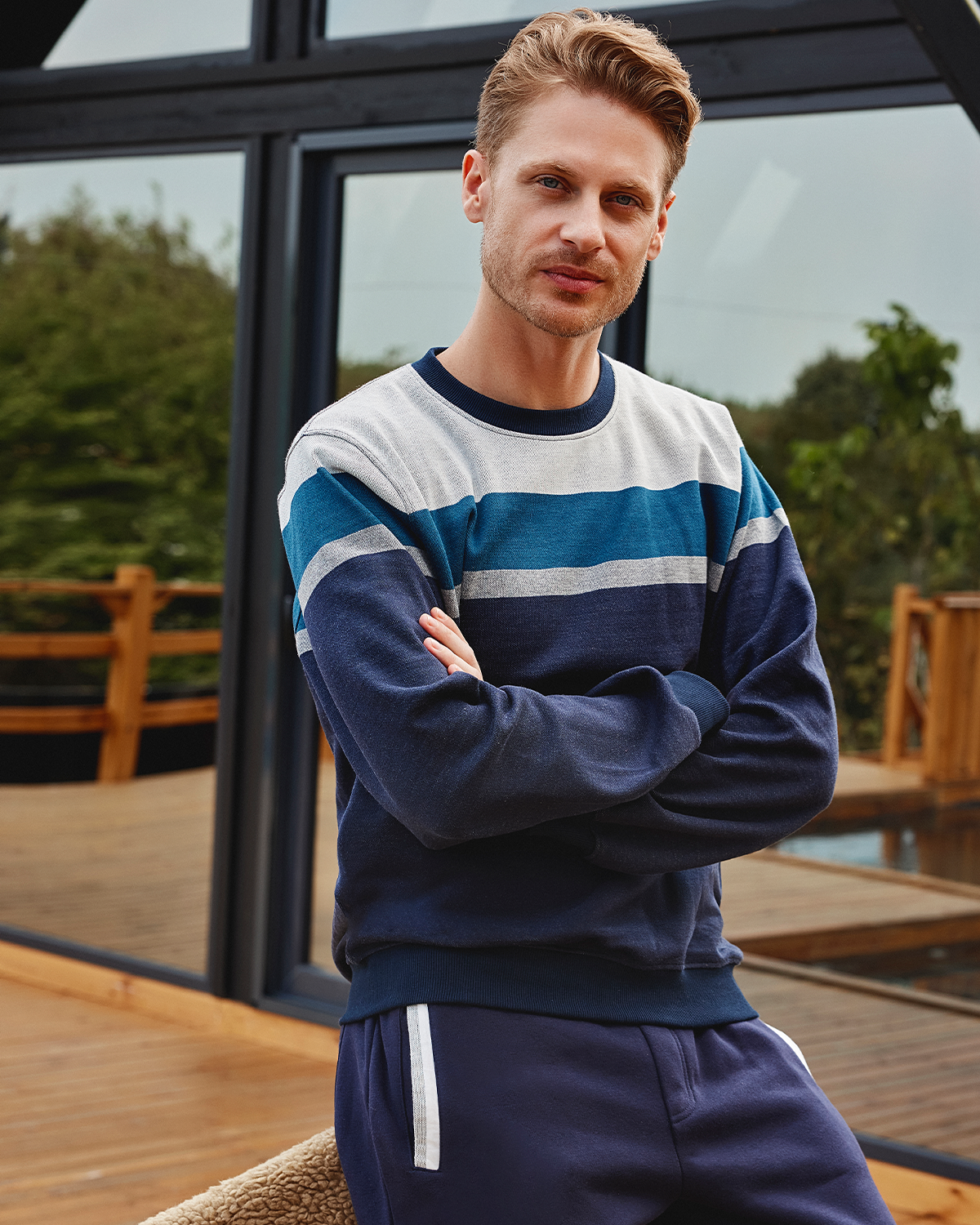 mens Jacquard Melange Stripe sweatshirt* Fleece Pant