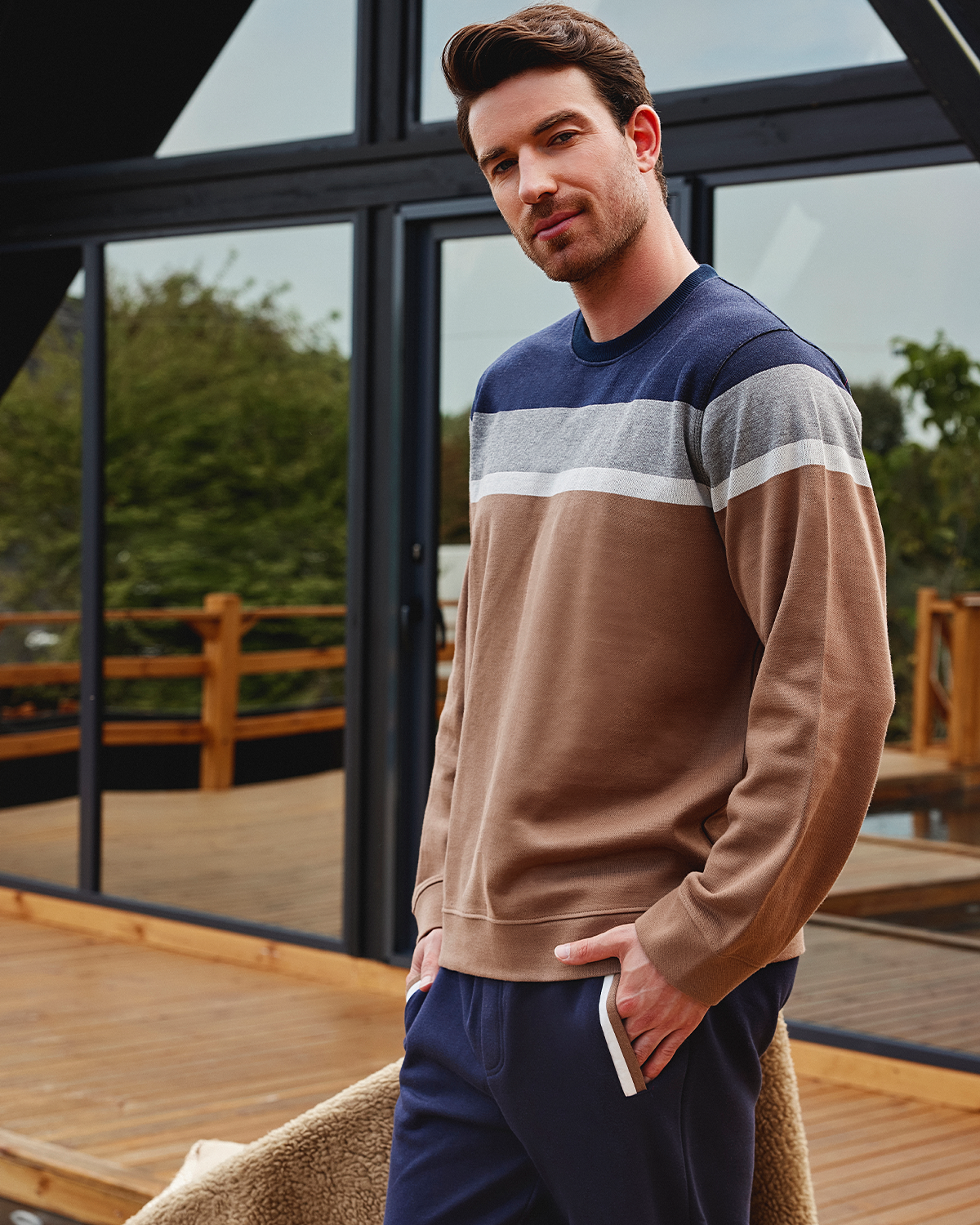 mens Jacquard Melange Stripe sweatshirt* Fleece Pant