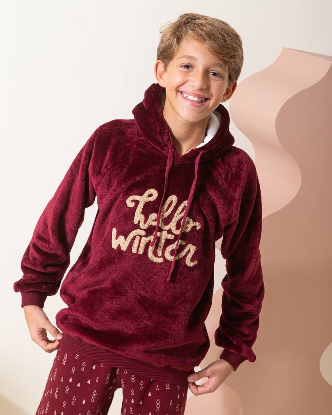 Hello winter boys hooded pajamas 