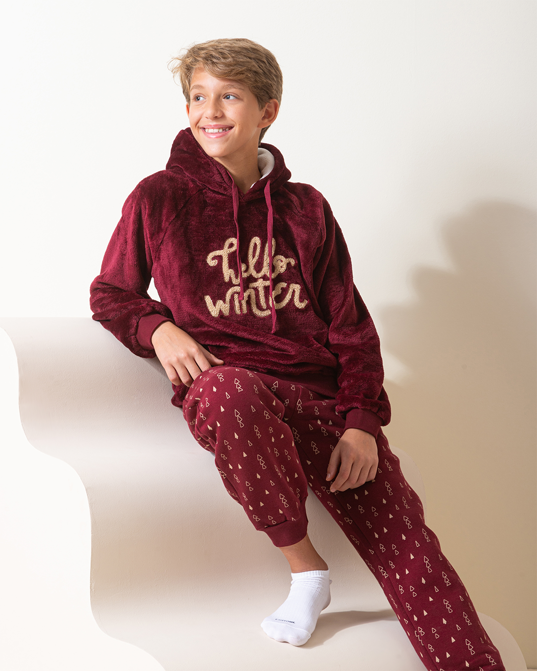 Hello winter boys hooded pajamas 