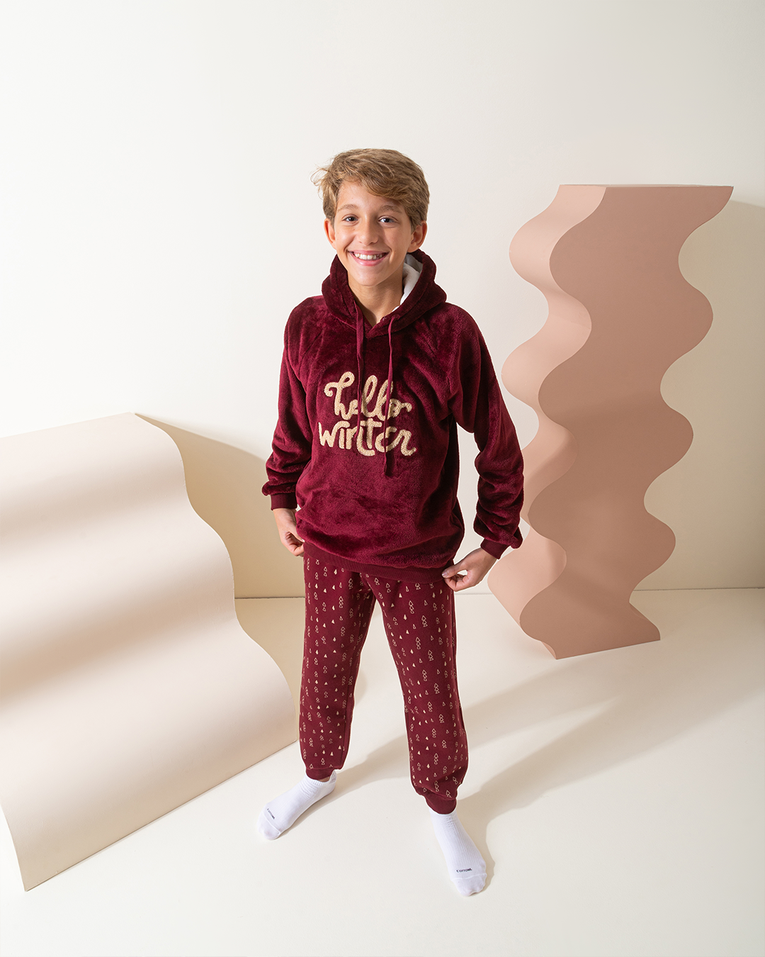 Hello winter boys hooded pajamas 
