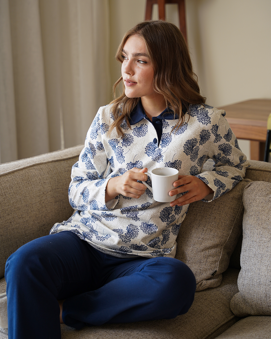 بيجامه حريمي مردبولو روتاري بنطلون الورده ميلتون