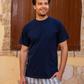 Men's half-sleeve pajamas and wide striped shorts
