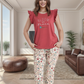 BLOOM WITH GRACE Women's pajamas with a cropped T-shirt and floral panties