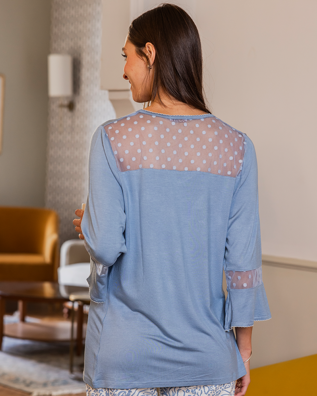 beekind Women's pajamas, long tiger trousers, lace T-shirt on the back, 3/4 sleeve