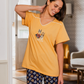 Ho No Burda Women's Bermuda Pajama Wide Shoulder Printed T-Shirt