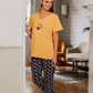 Ho No Burda Women's Bermuda Pajama Wide Shoulder Printed T-Shirt