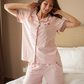 Women's pajamas, shorts and a half-sleeved T-shirt with buttons embroidered with birds