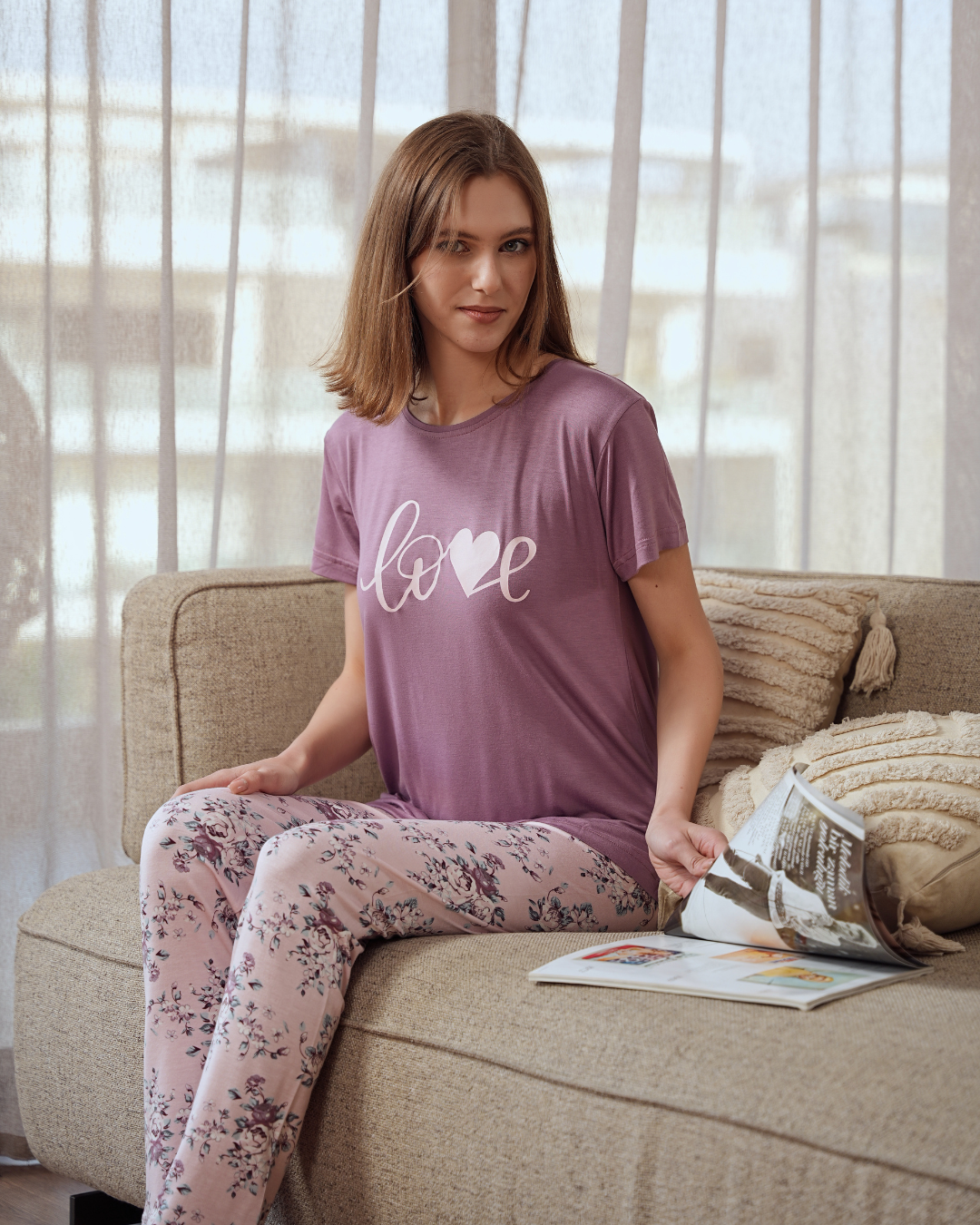 بيجامه حريمي مشجر ورد