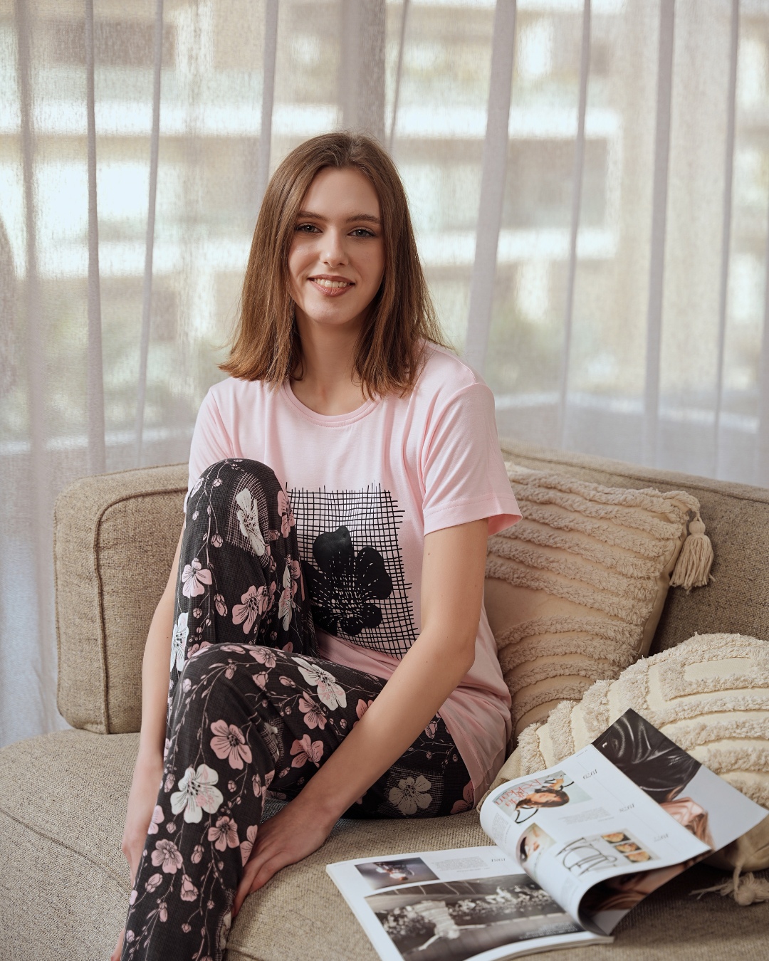 بيجامه حريمي مشجر ورد