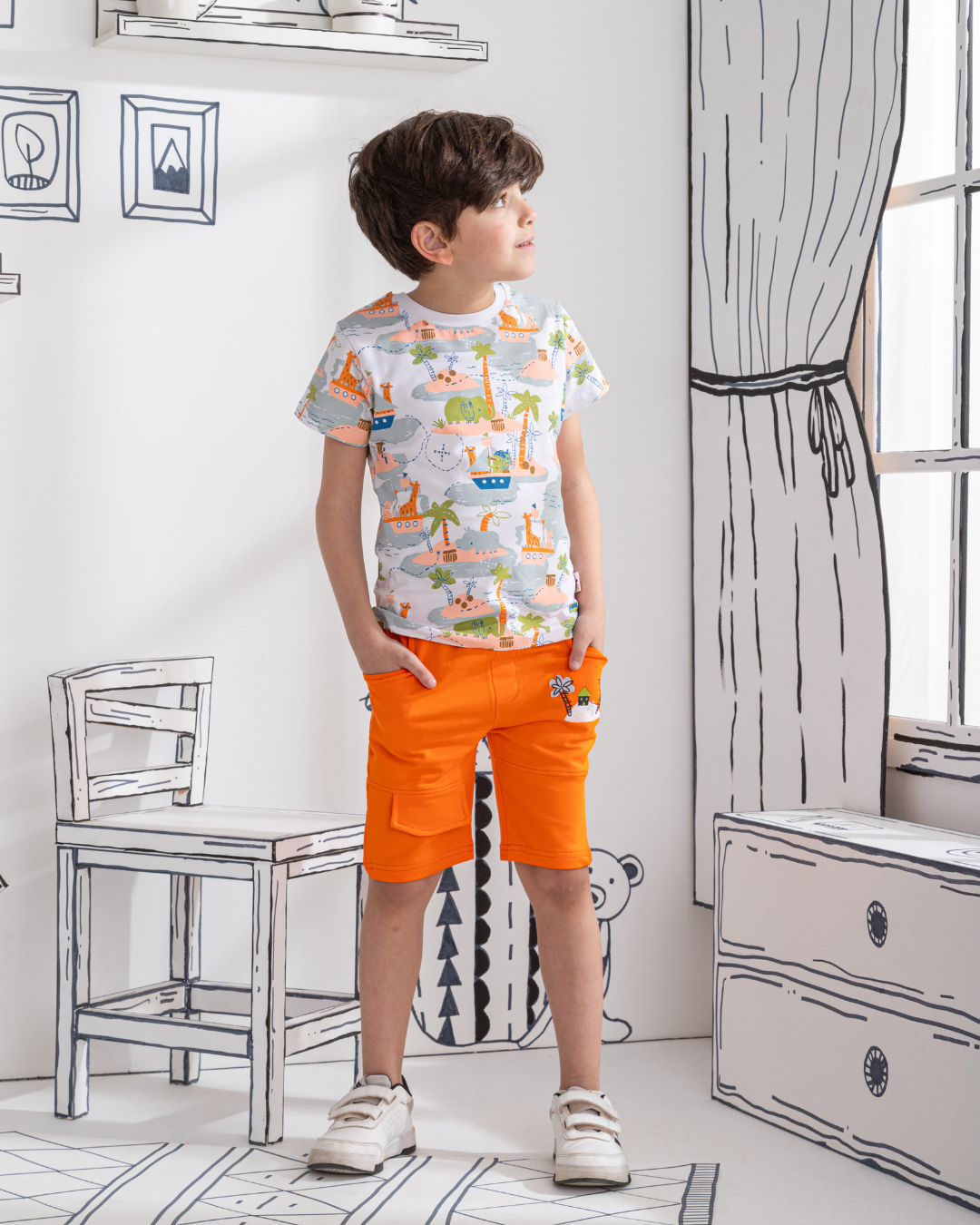 JUNGL بيجامه اولادي تيشرت نص كم وشورت