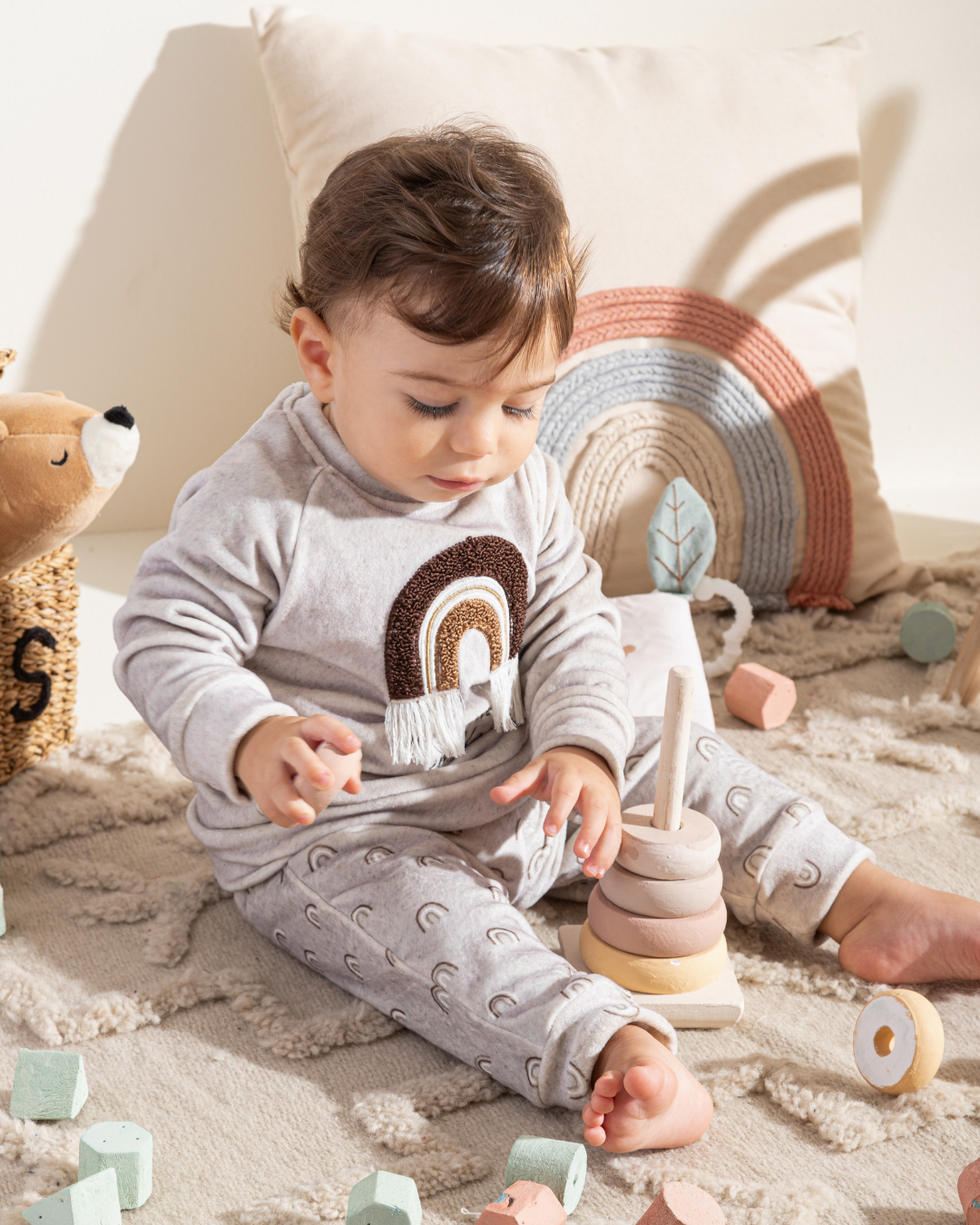 Elastin Soft Velvet Newborn boys pajama Bohoo Rainbow