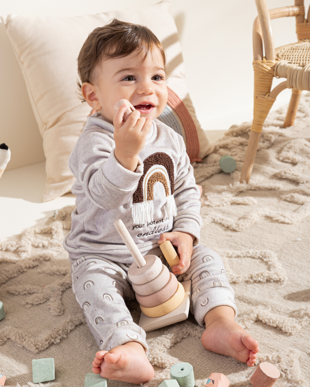 Elastin Soft Velvet Newborn boys pajama Bohoo Rainbow