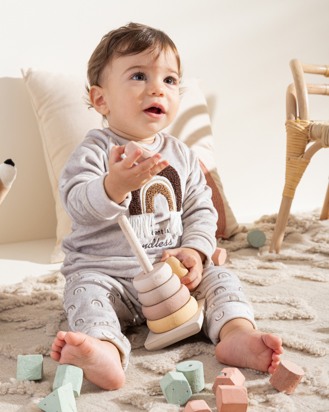 Elastin Soft Velvet Newborn boys pajama Bohoo Rainbow