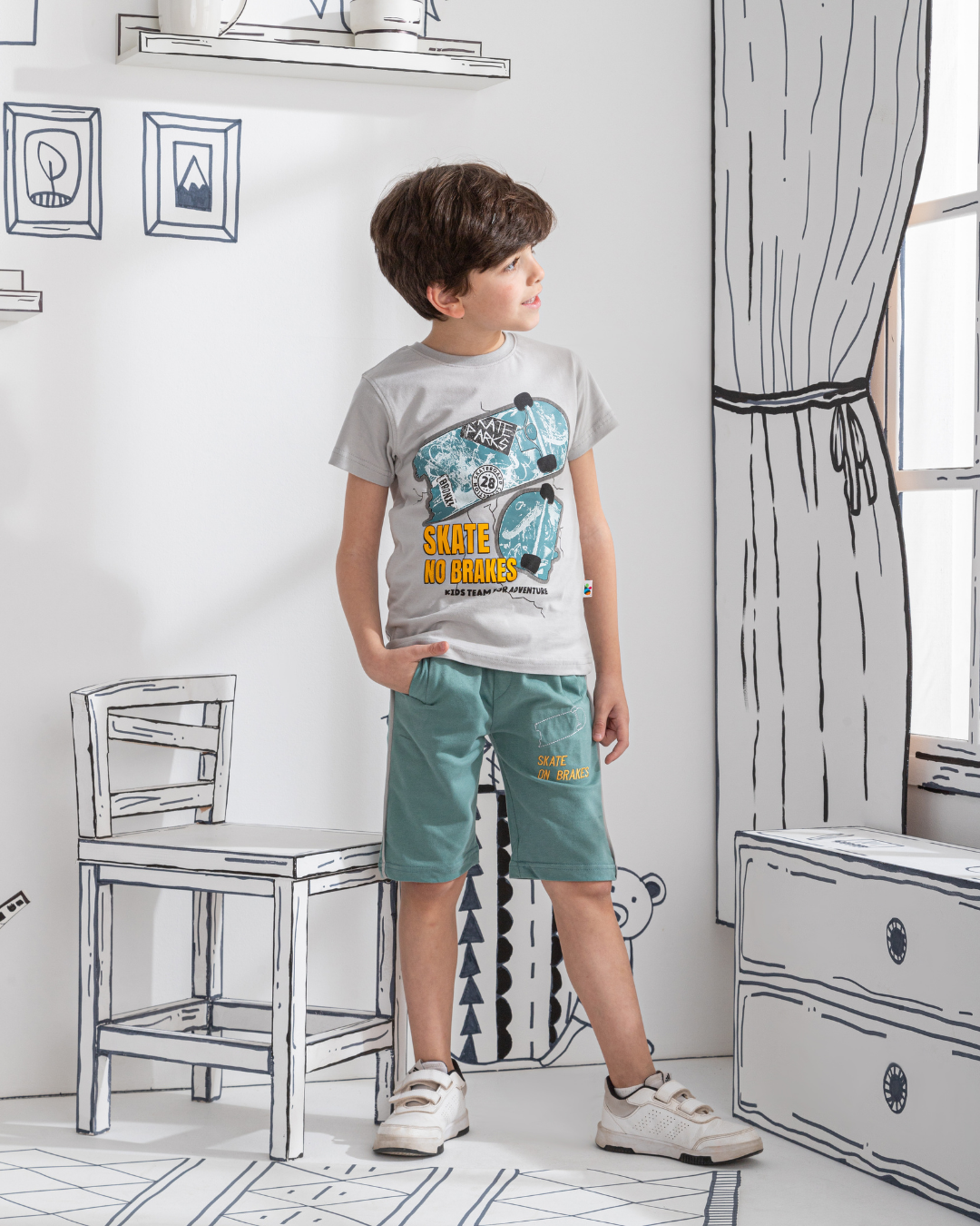 SKATE ON BRAKES بيجامه اولادي تيشرت نص كم وشورت