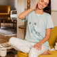 love you longe Women's pajamas, long dotted pants, half-sleeve T-shirt with print on the chest