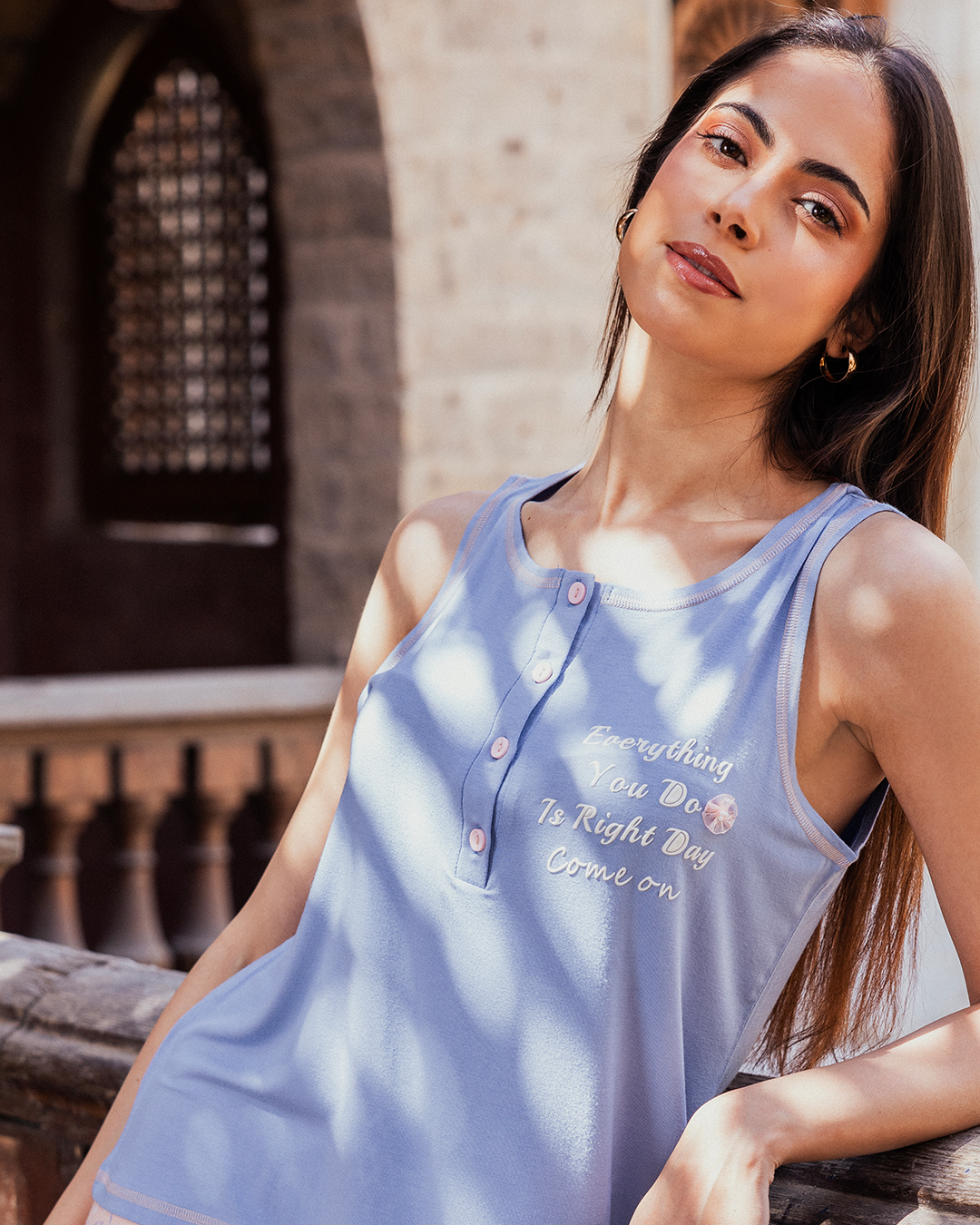 بيجامه حريمي توب كت بانده طباعة من الجنب ليجن وردة سيمون