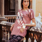 Women's pajamas, raglan top, black floral trousers frame print, brick