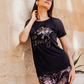 Women's pajamas, floral embroidery top, black floral trousers, brick