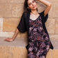 Women's pajamas, 3 pieces, chiffon top and pants, brick flower