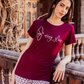 Women's pajamas, butterfly text print top, burgundy rose pants