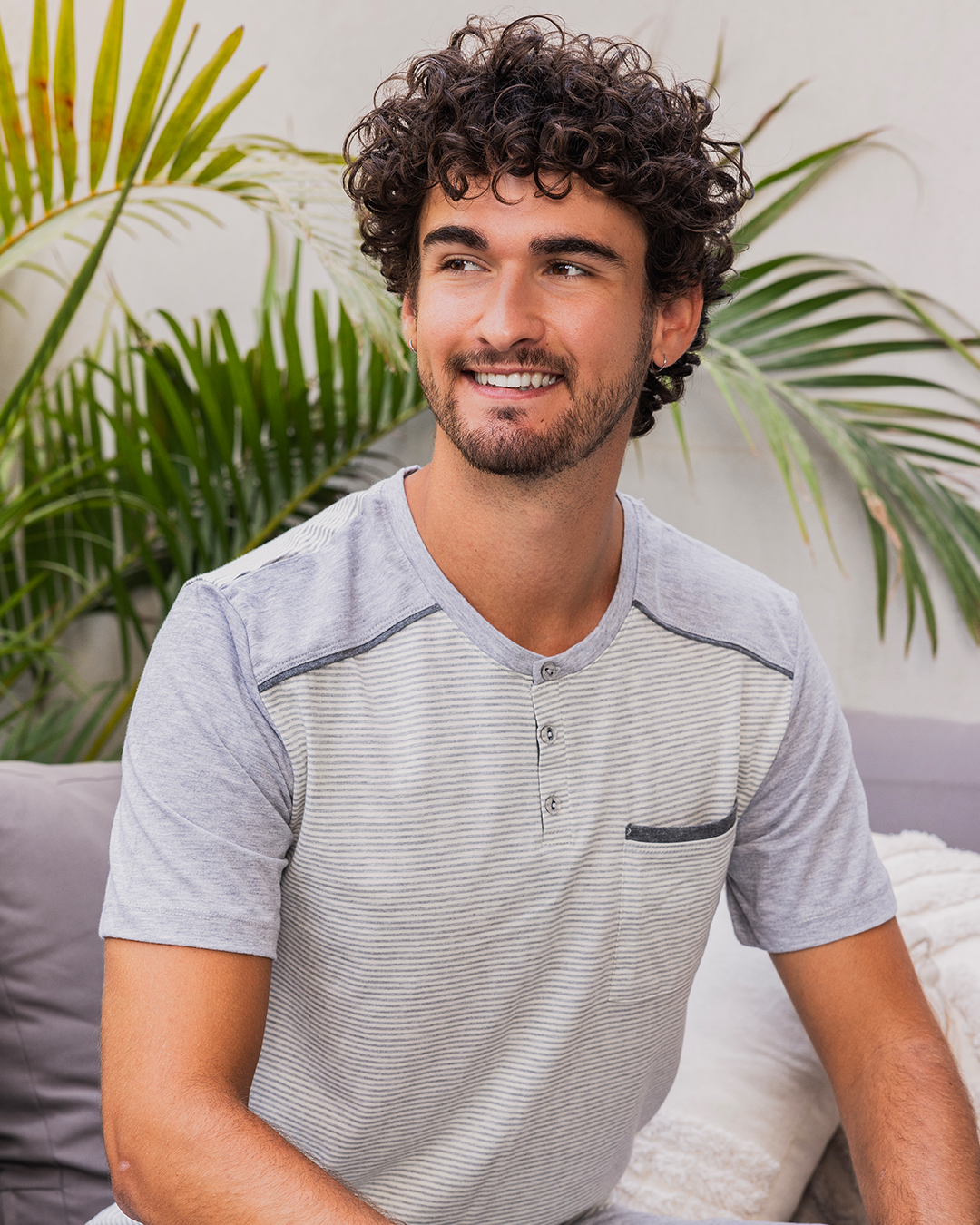 بيجاما رجالي مقلم نص كم