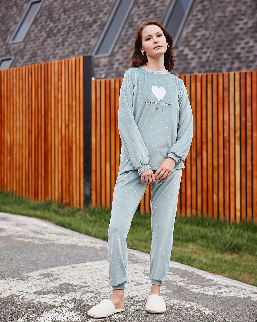you make My Heart Smile Ladies's Soft Elastane Velvet Pajamas 