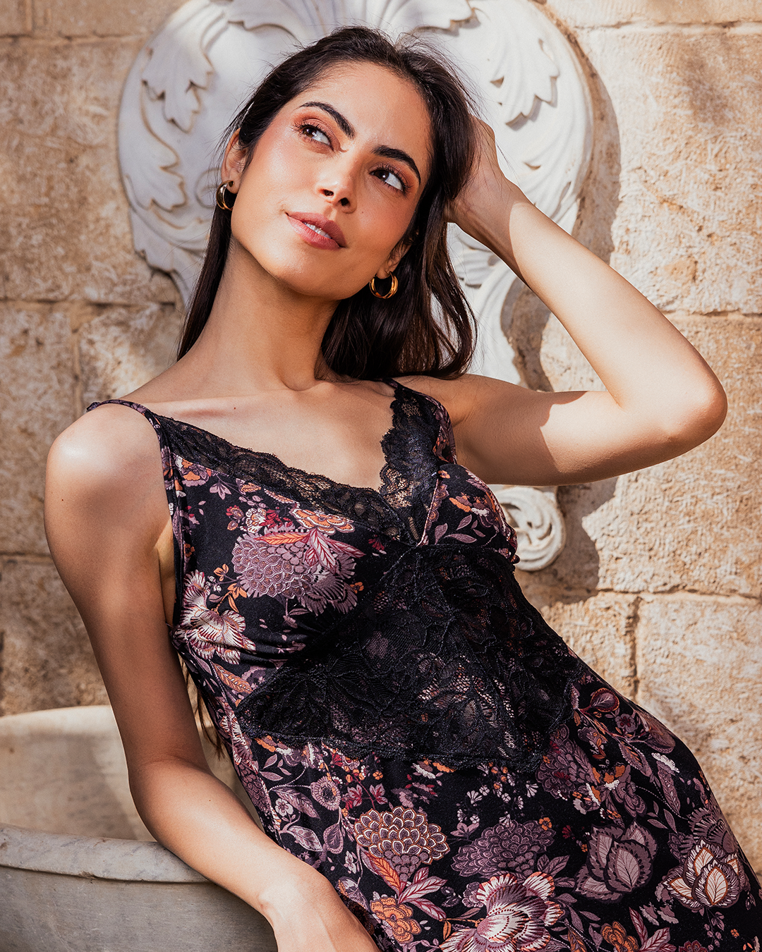 Women's shirt with seven straps and lace cut, Tubi Kasri rose