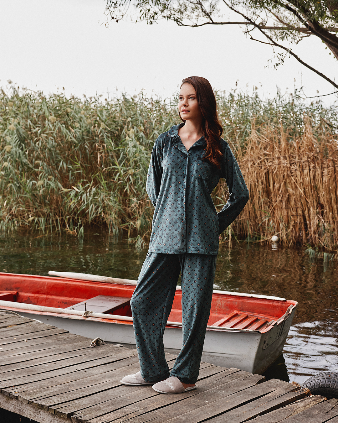 Women long sleeve button up pajama