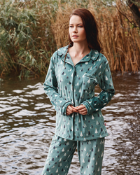 Cristmass Tree Ladie's Soft Elastane Velvet Button up Pajamas 