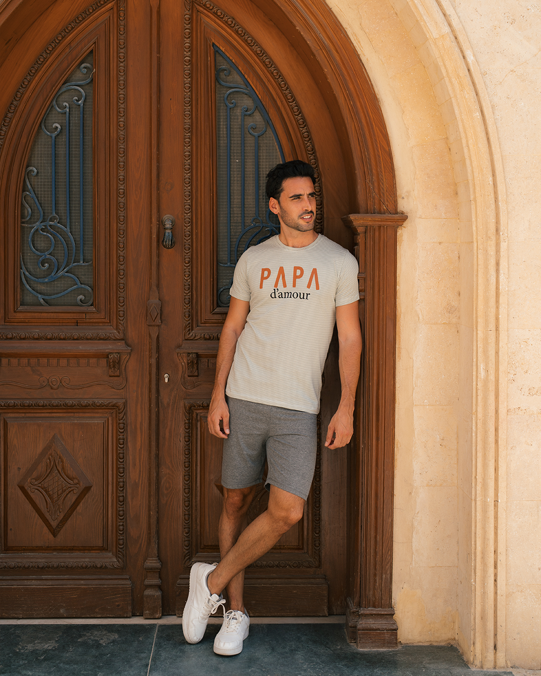 PAPAبيجاما رجالي مقلم نص كم شورت