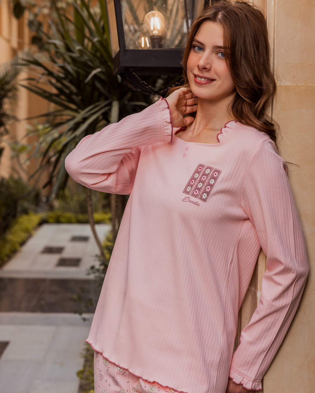 بيجامه حريمي كم طويل بنطلون طويل مضلع